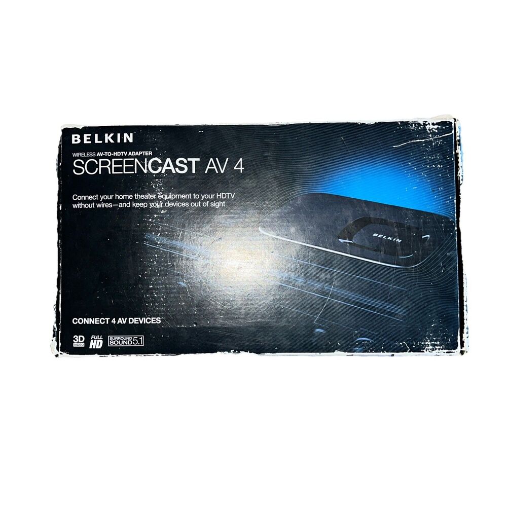 Belkin Screencast AV 4 Wireless AV-To-HDTV Adapter Connect 4 AV Devices NEw Seal
